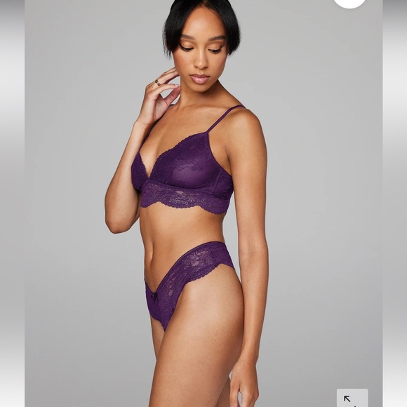 Savage X Fenty Purple Galaxy Haute Lace Triangle Bralette Thong & Brazilian Set - Picture 3 of 17